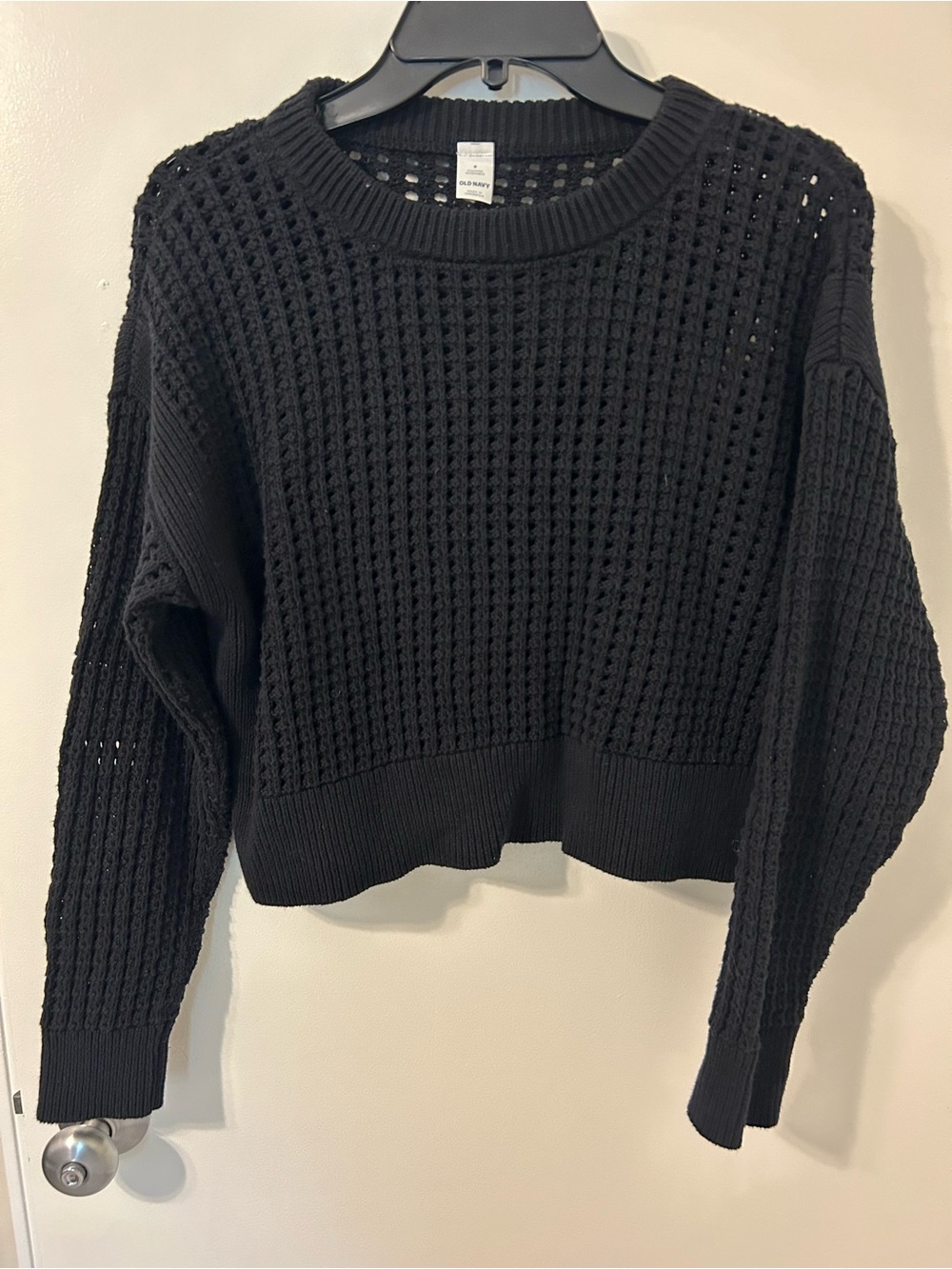 Old Navy Black Open-Weave Crewneck Sweater
